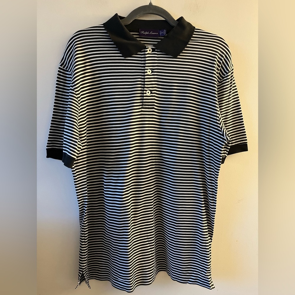 Ralph Lauren Purple Label Cotton Black and White Striped Polo Shirt